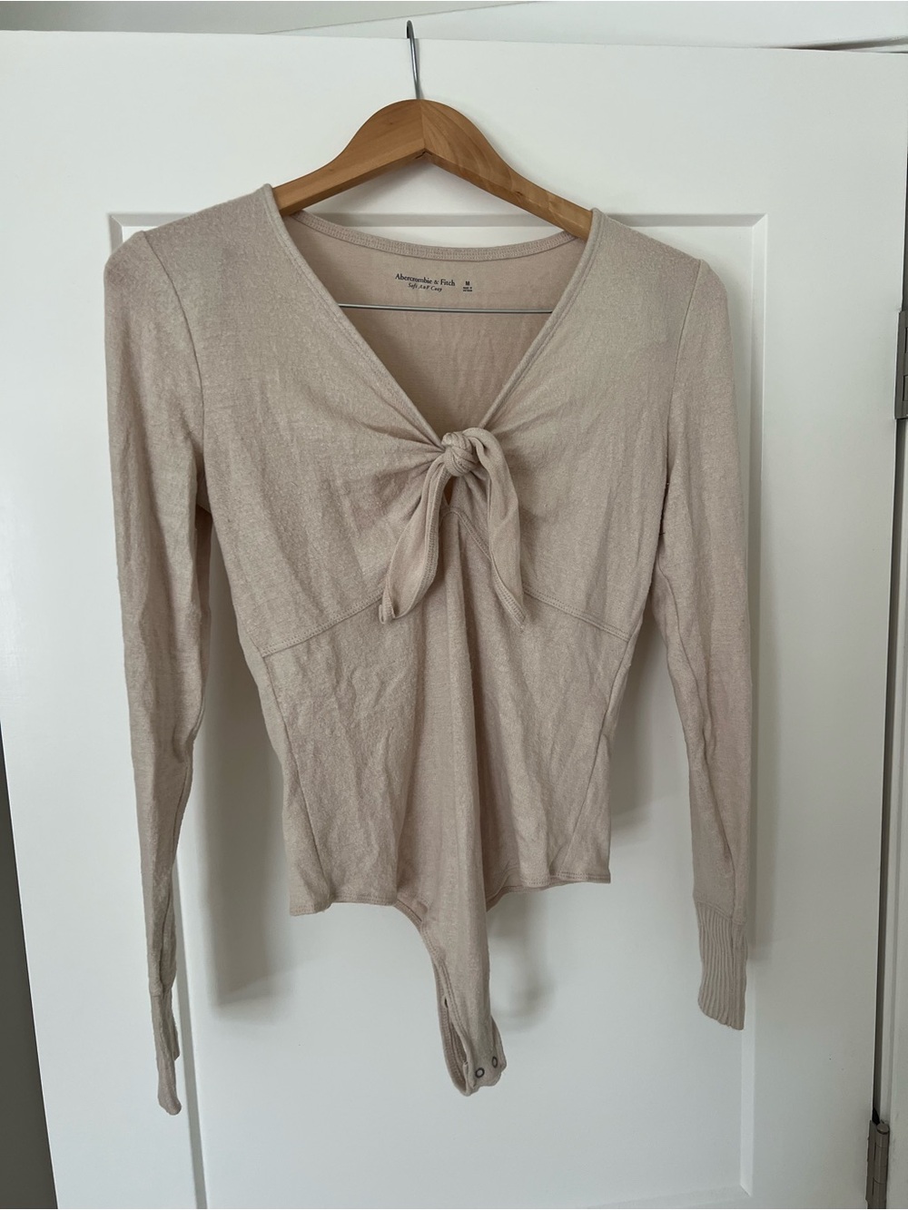 Abercrombie & Fitch Beige Tie-Front Long Sleeve Bodysuit